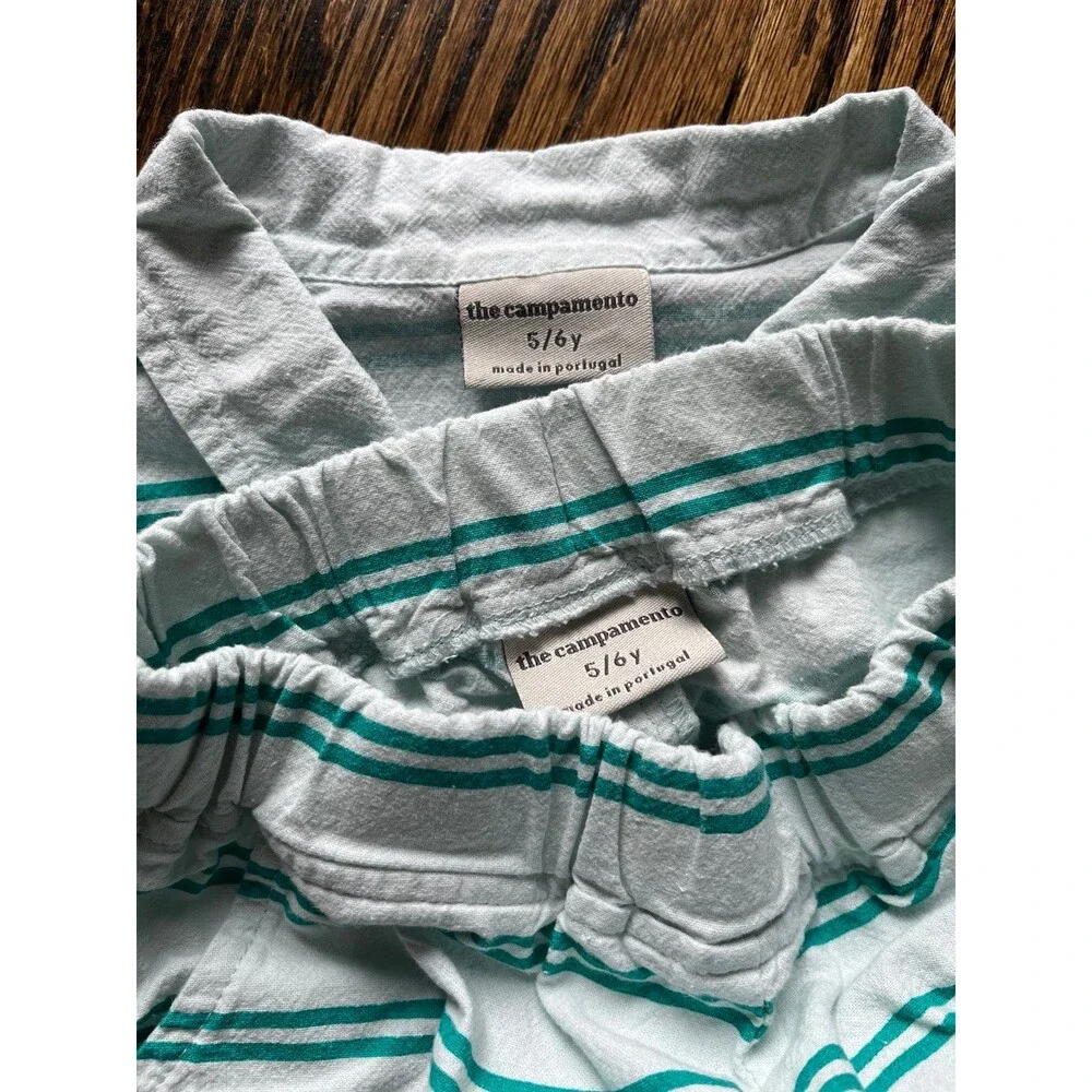 Kids Striped Two-Piece Matching Set in Light Gray and Teal